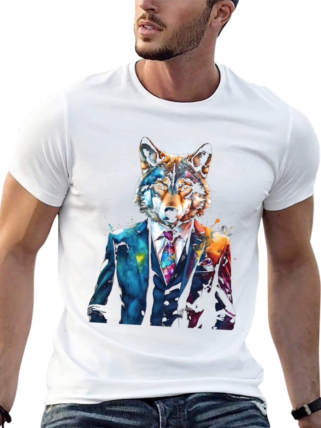 Wolf in Suit Graphic Tee - Unique Animal Design