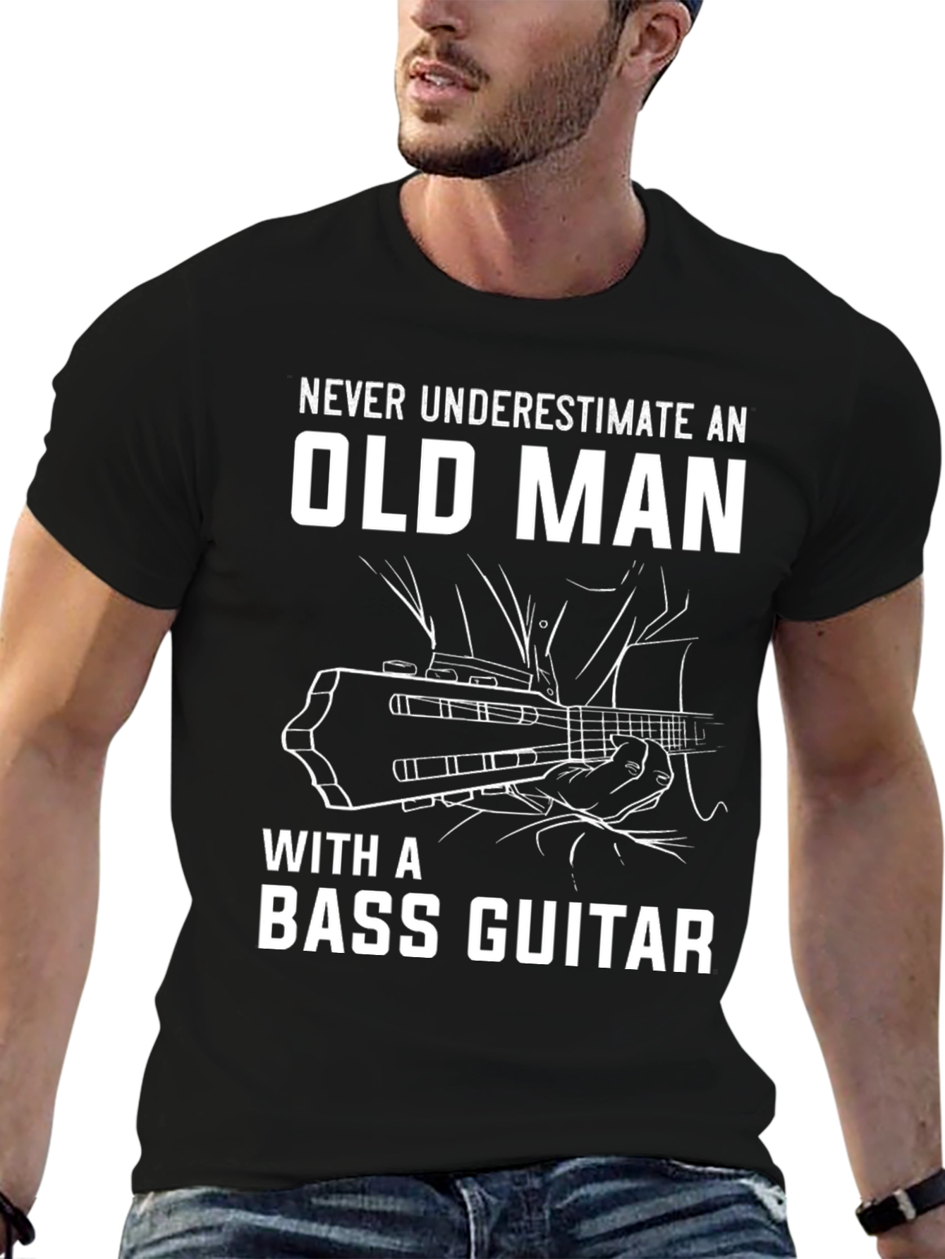Bass Guitar Old Man T-Shirt - Music Lover Gift