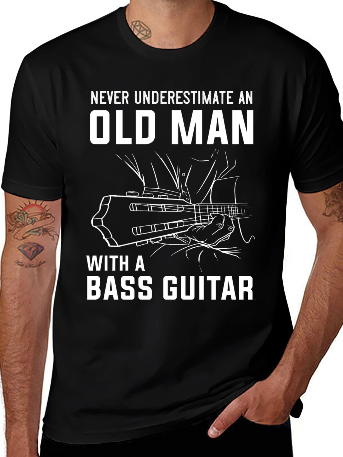 Bass Guitar Old Man T-Shirt - Music Lover Gift