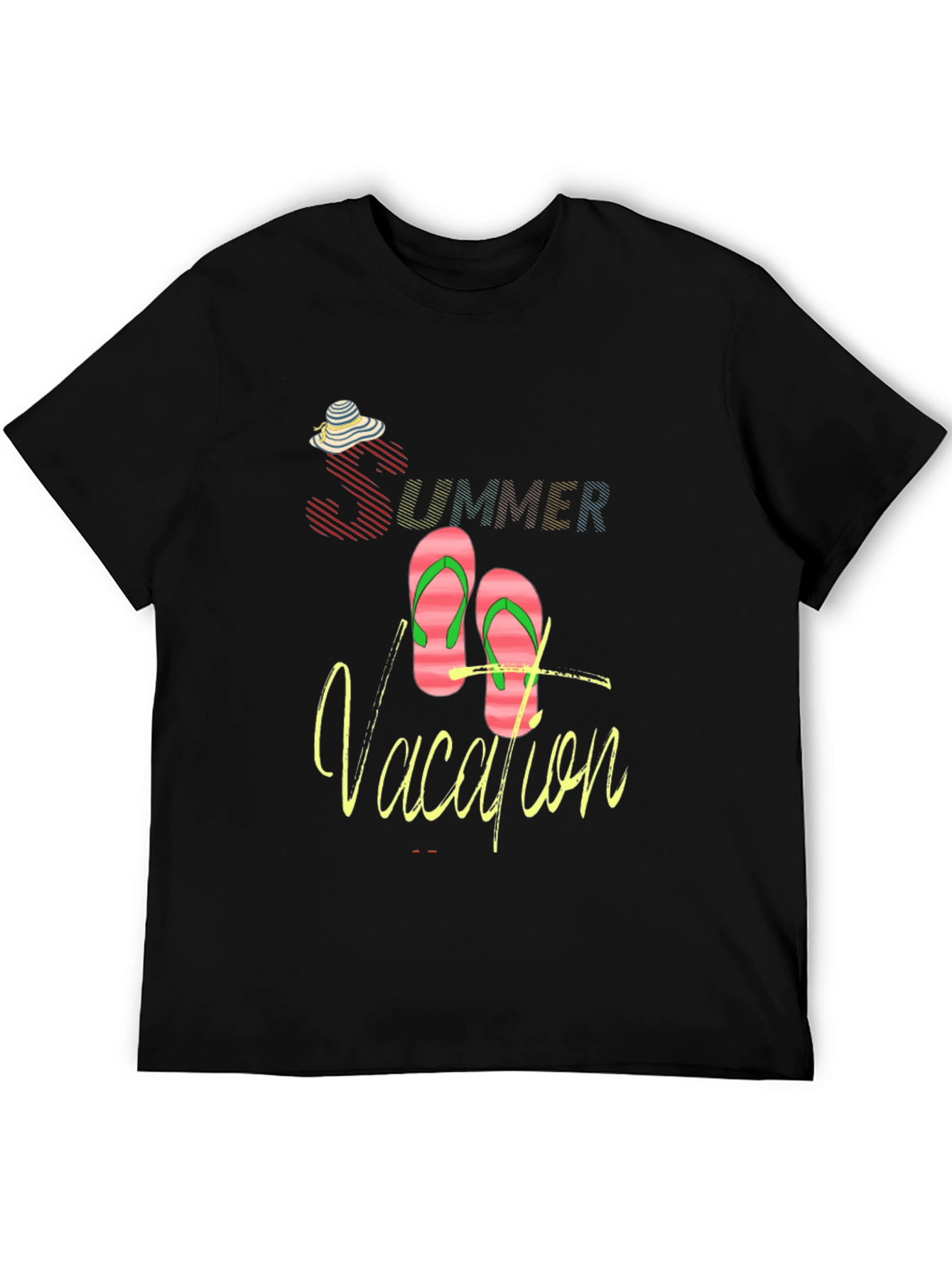 Summer Vacation Graphic Tee - Black Crew Neck T-Shirt
