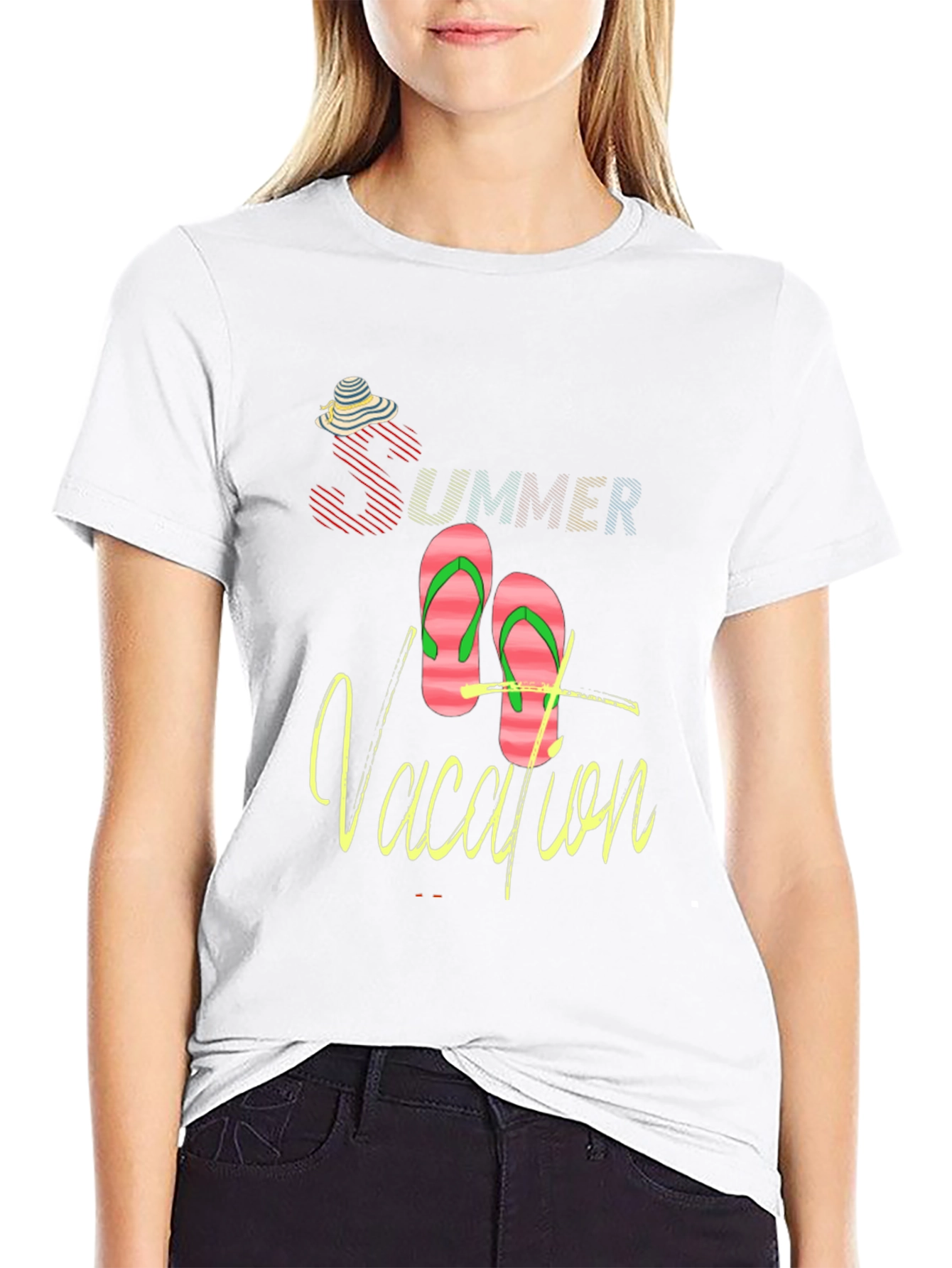 Summer Vacation Graphic Tee - Black Crew Neck T-Shirt