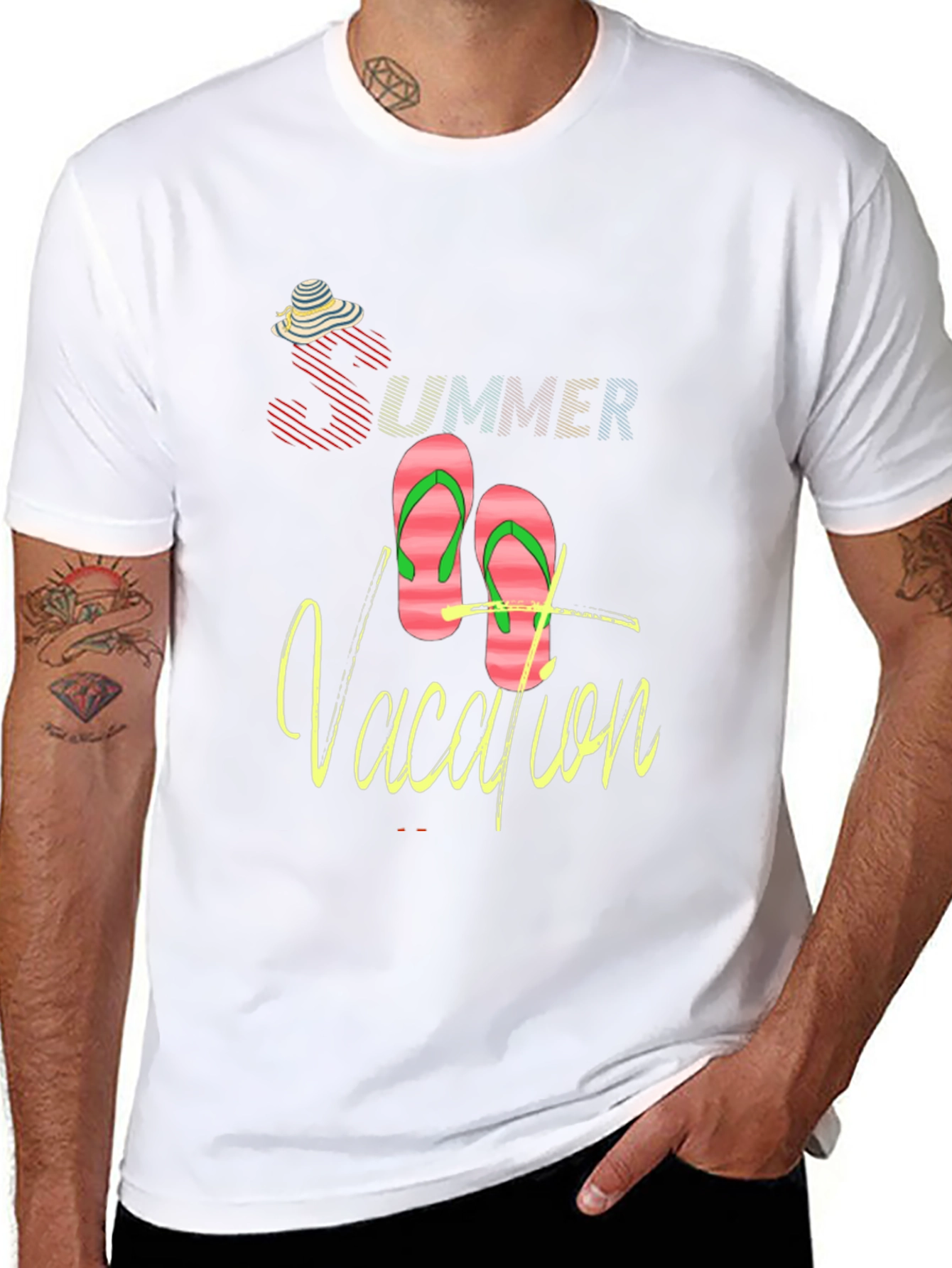 Summer Vacation Graphic Tee - Black Crew Neck T-Shirt
