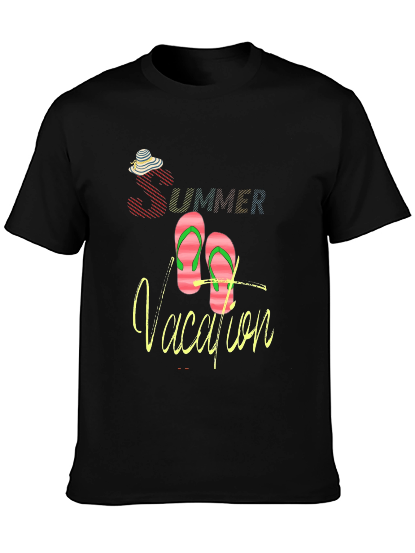 Summer Vacation Graphic Tee - Black Crew Neck T-Shirt