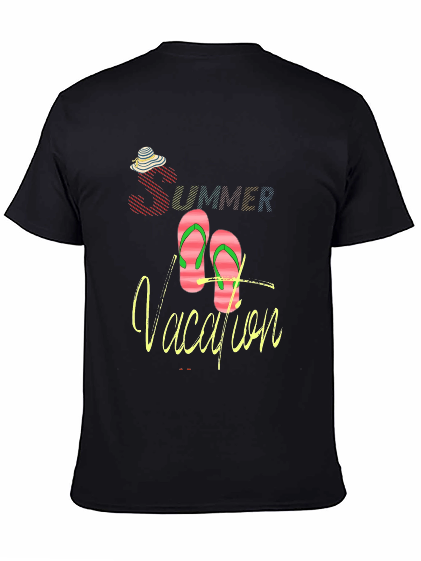Summer Vacation Graphic Tee - Black Crew Neck T-Shirt