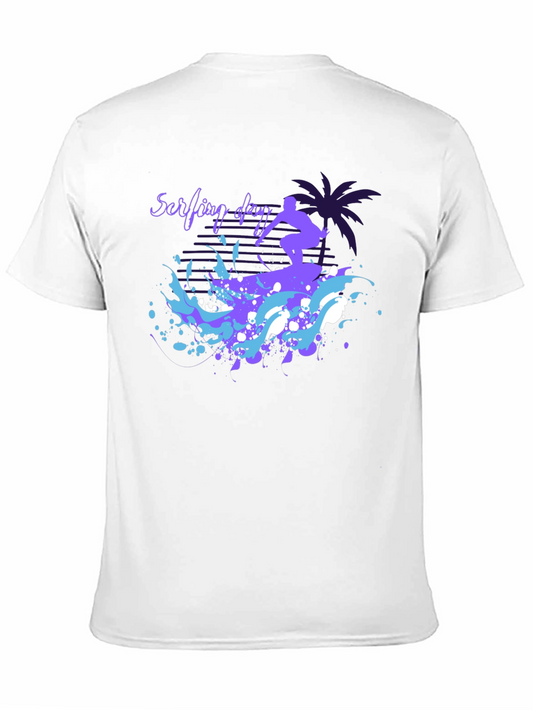Surfing Day Graphic Tee - Black Cotton T-Shirt