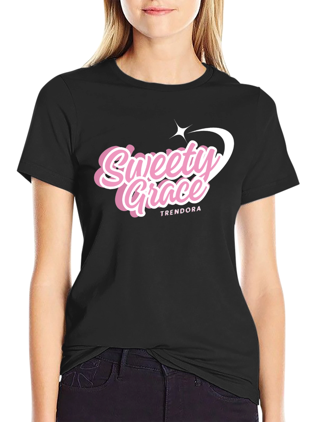 Trendy Sweety Grace T-Shirt - Black Cotton Tee