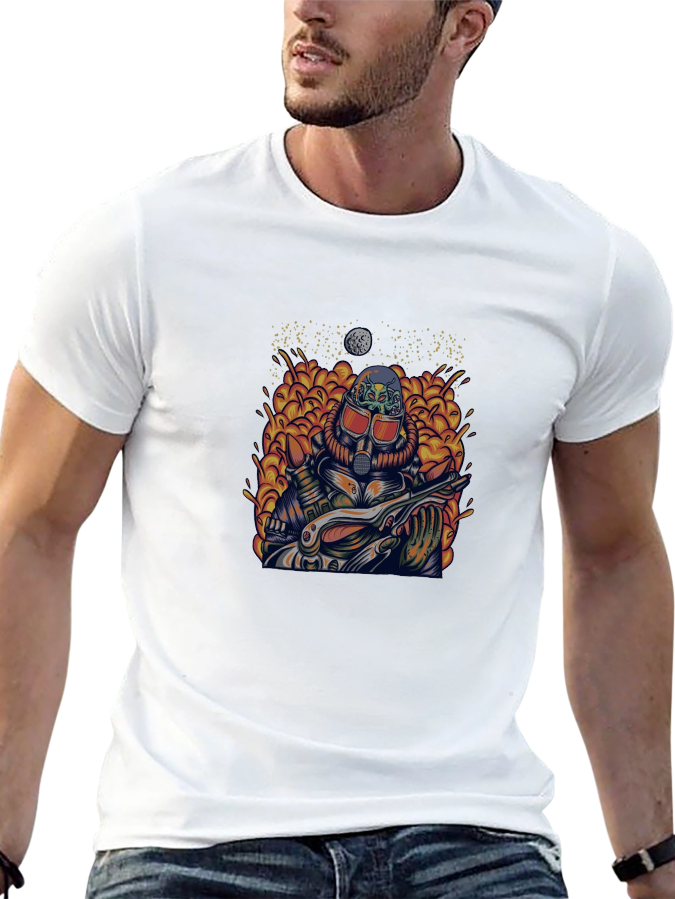 Retro Sci-Fi Guitarist Graphic Tee
