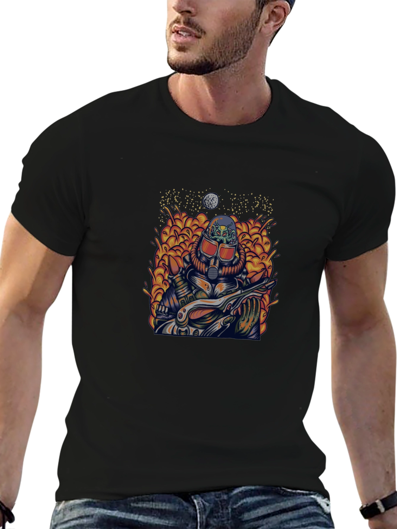 Retro Sci-Fi Guitarist Graphic Tee