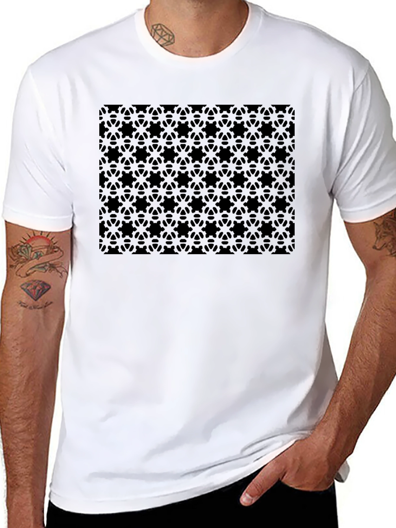 Stealth Pattern Black T-Shirt - Modern Geometric Design