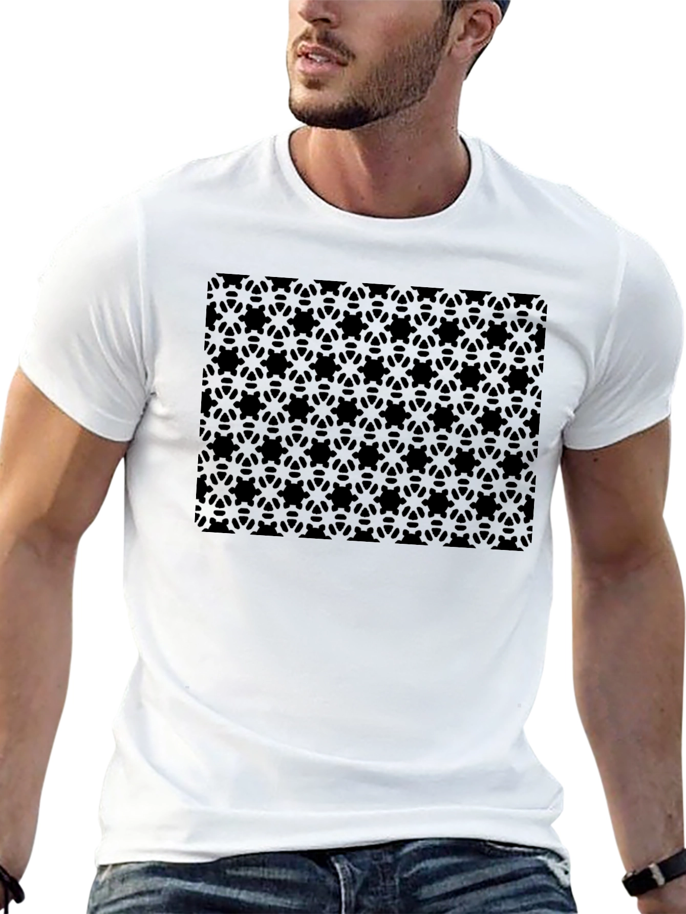Stealth Pattern Black T-Shirt - Modern Geometric Design