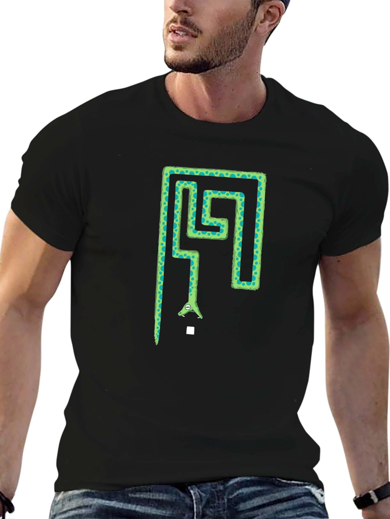 Snake Maze Graphic Tee - Black Cotton T-Shirt