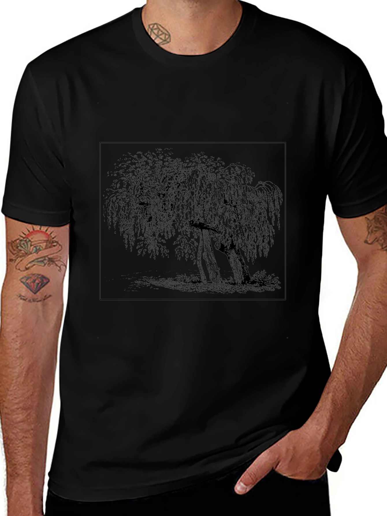 Willow Tree Graphic Tee - Black Casual T-Shirt