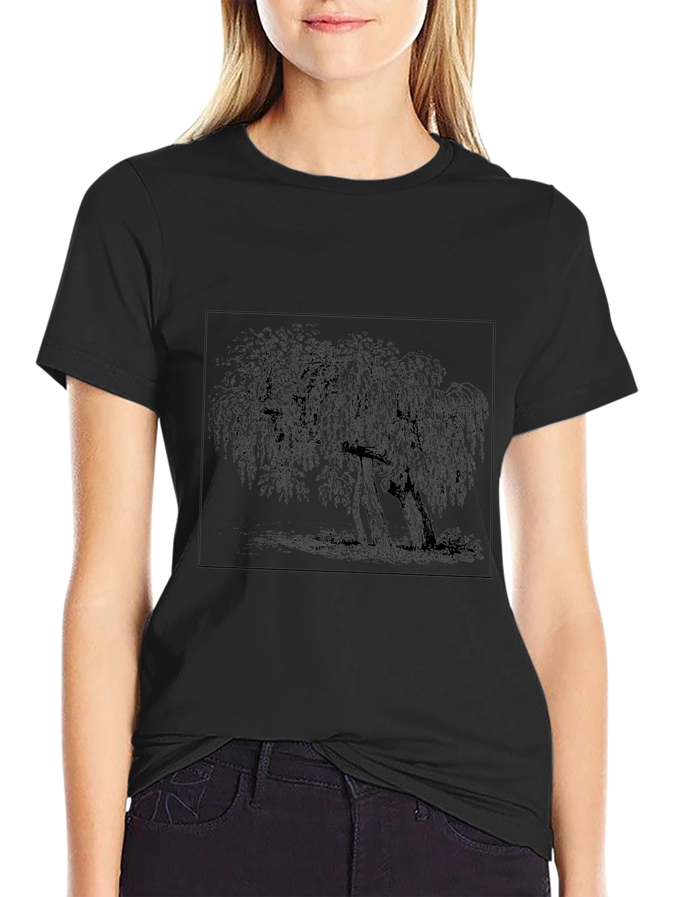 Willow Tree Graphic Tee - Black Casual T-Shirt