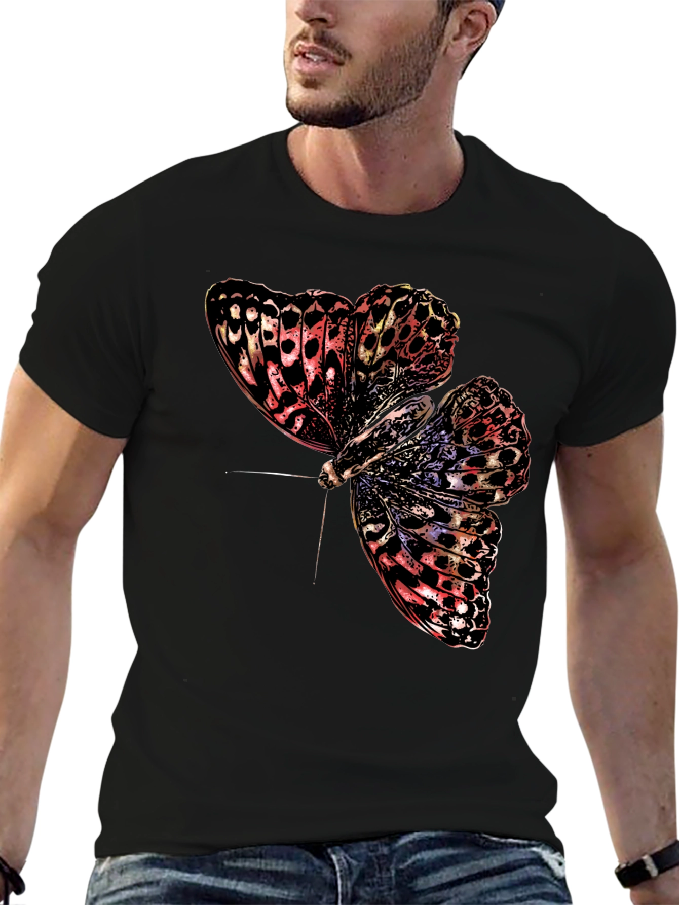 Butterfly Graphic Print Black T-Shirt