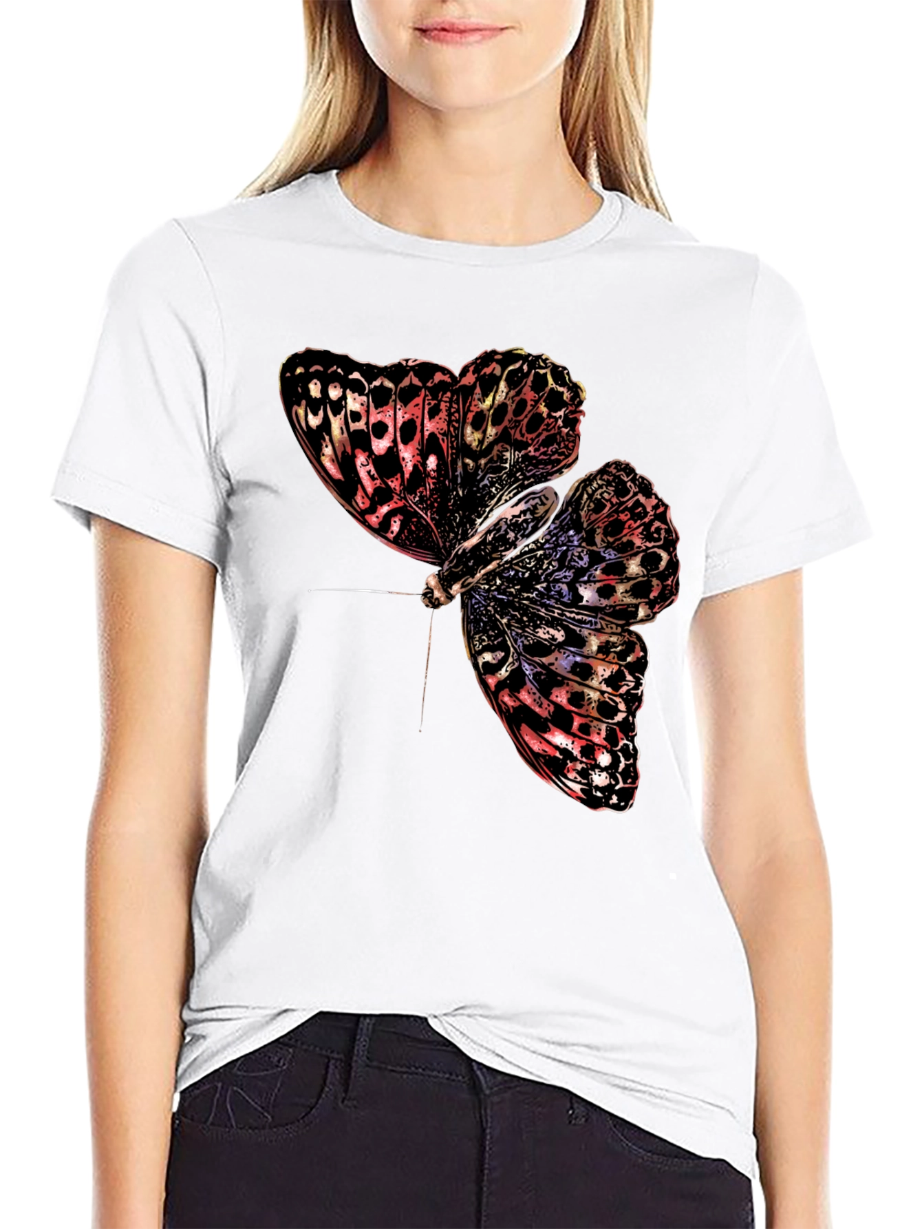 Butterfly Graphic Print Black T-Shirt