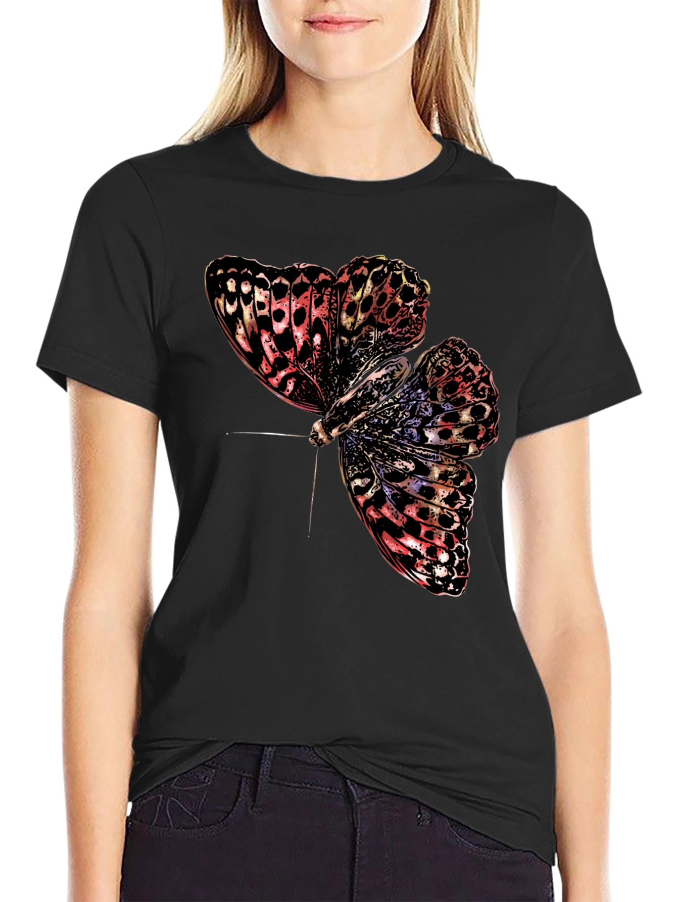 Butterfly Graphic Print Black T-Shirt