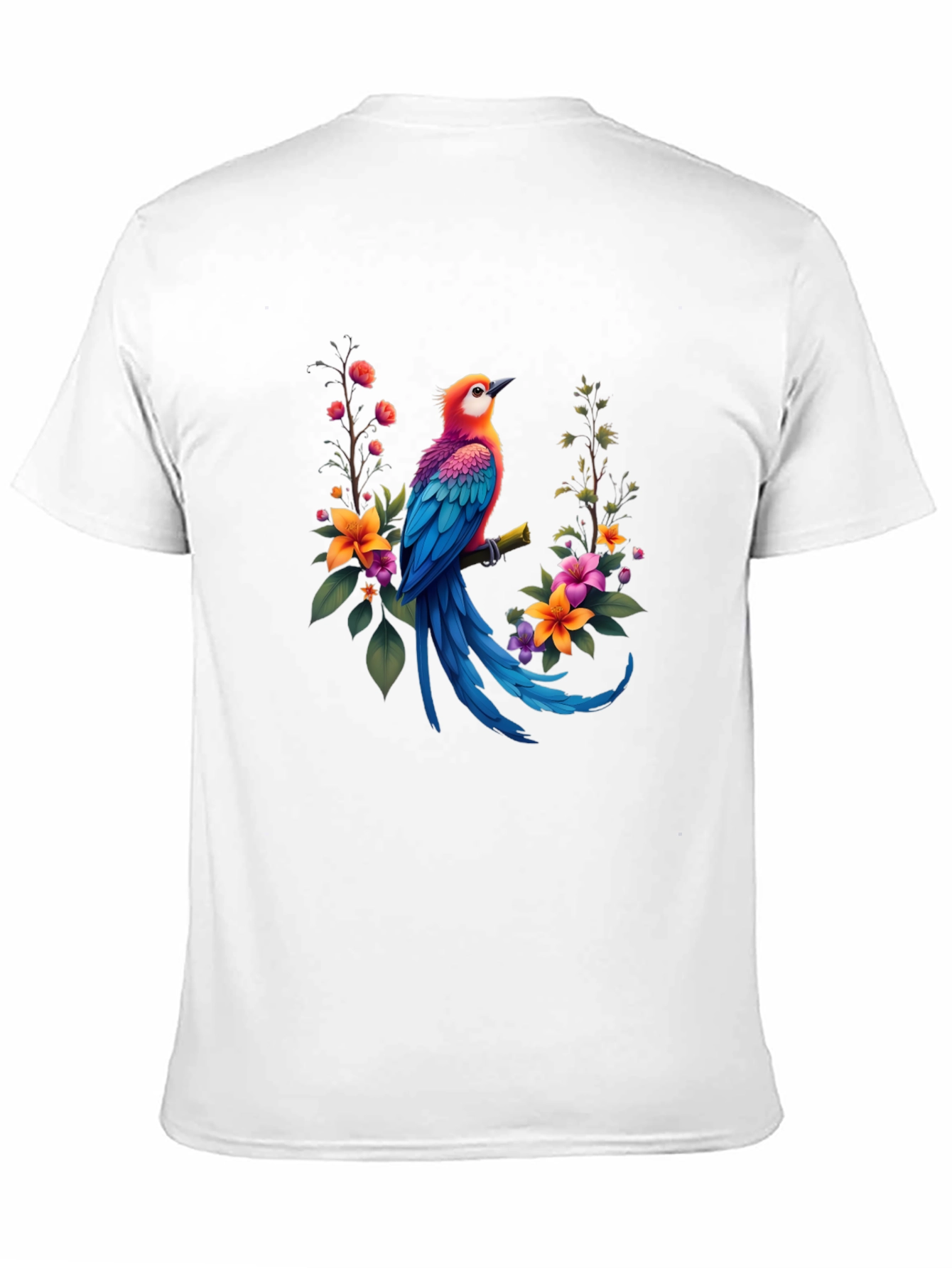 Bird & Floral Print Black T-Shirt