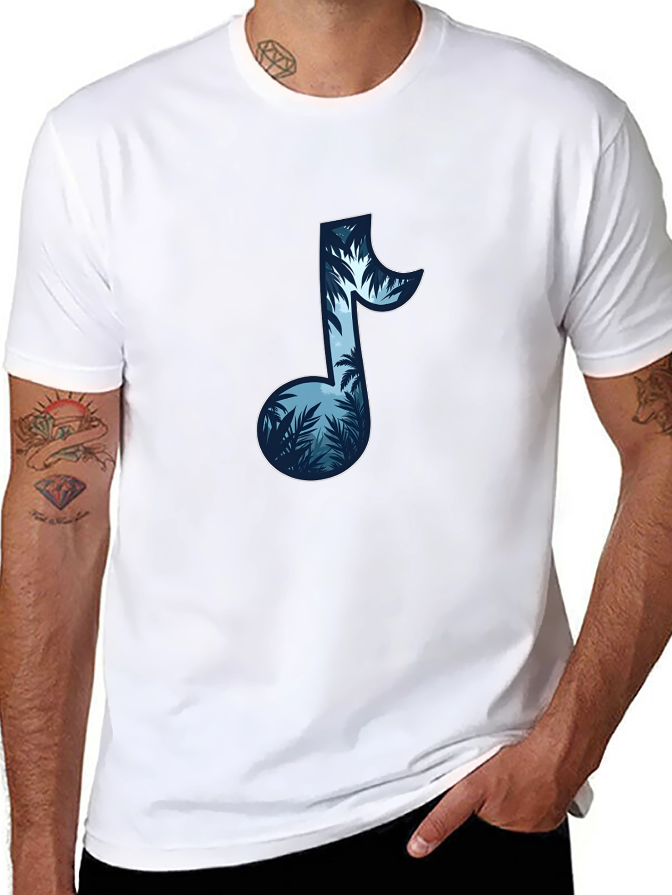 Tropical Music Note Graphic T-Shirt