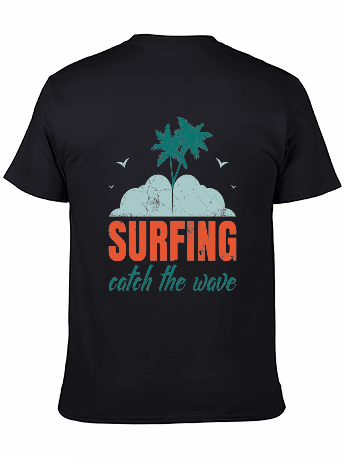 Surfing Catch The Wave Graphic Print Black T-Shirt