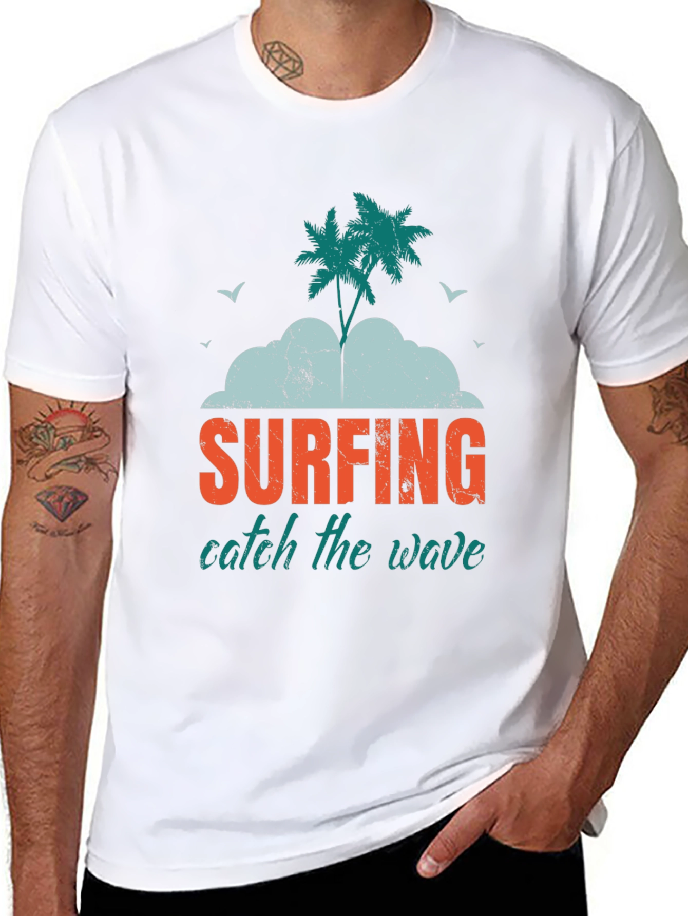 Surfing Catch The Wave Graphic Print Black T-Shirt