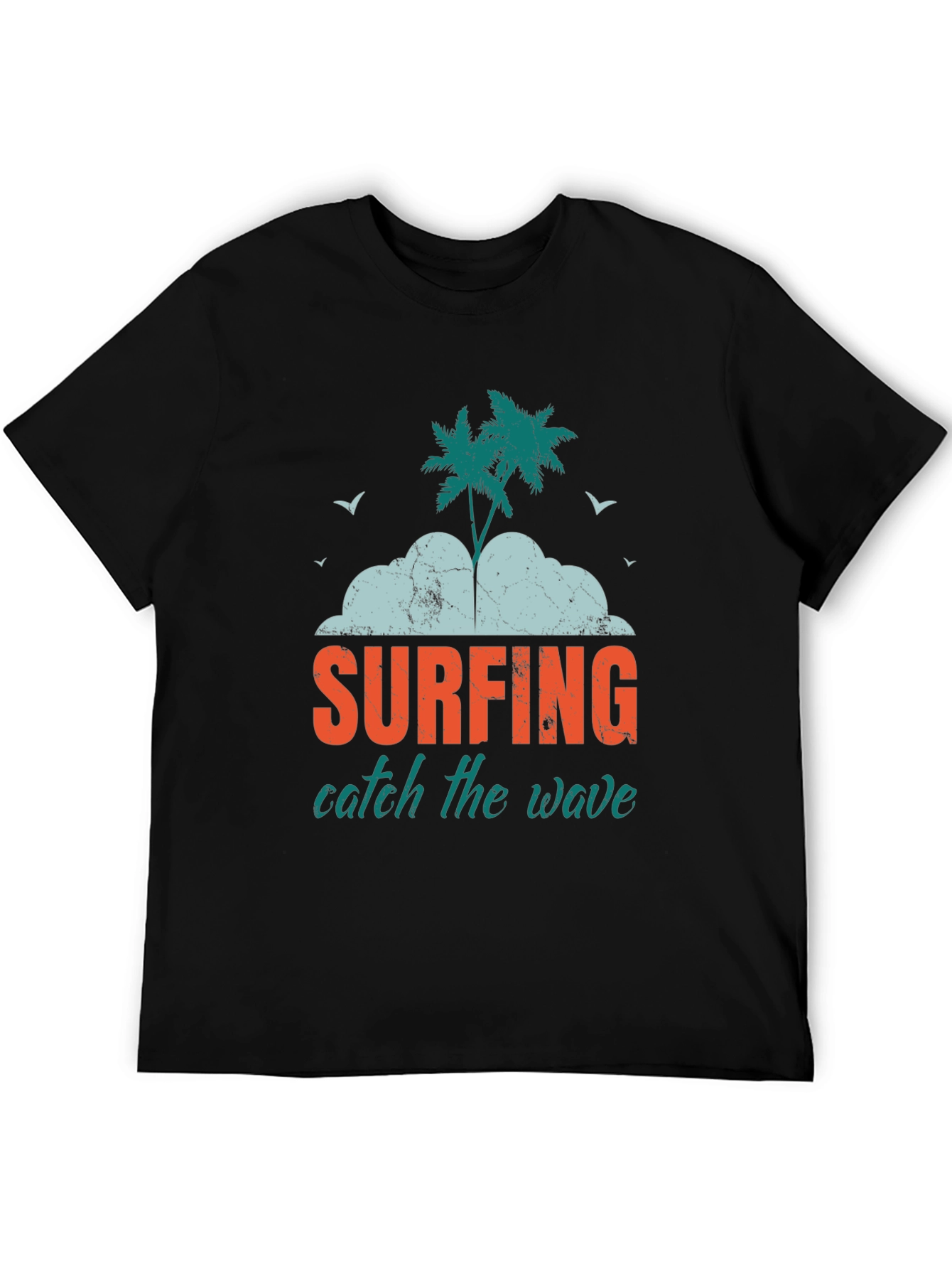 Surfing Catch The Wave Graphic Print Black T-Shirt