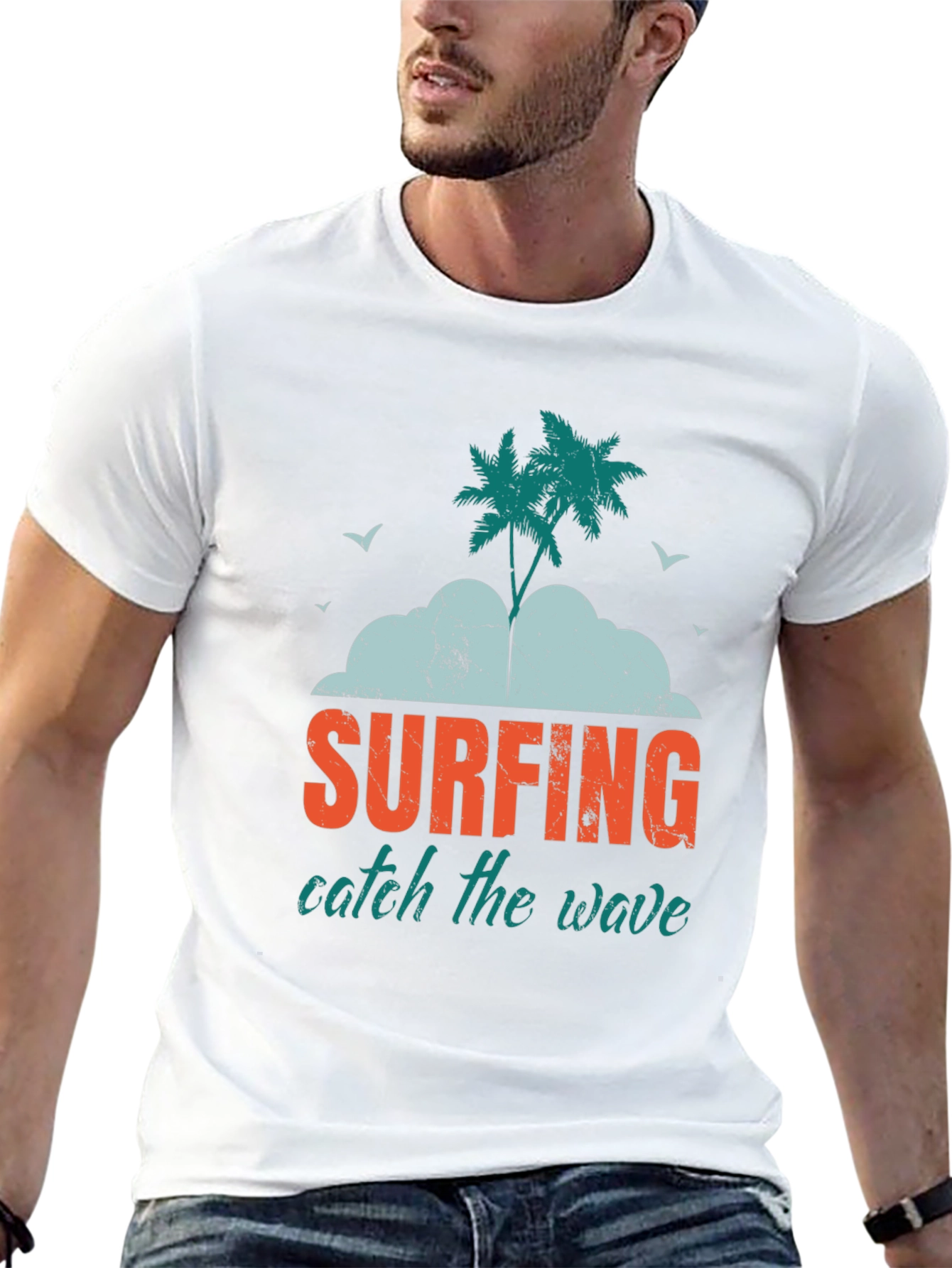 Surfing Catch The Wave Graphic Print Black T-Shirt