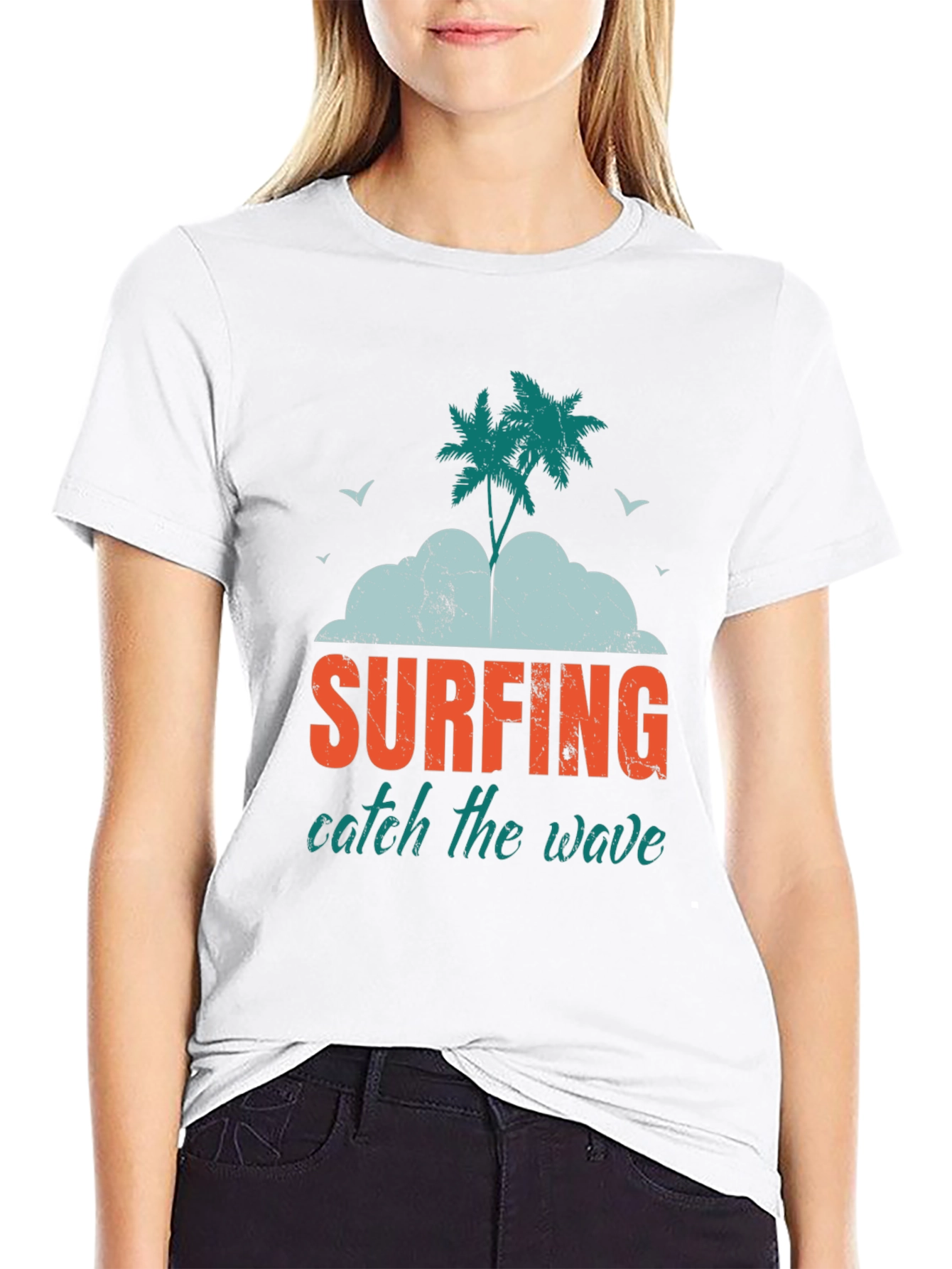 Surfing Catch The Wave Graphic Print Black T-Shirt