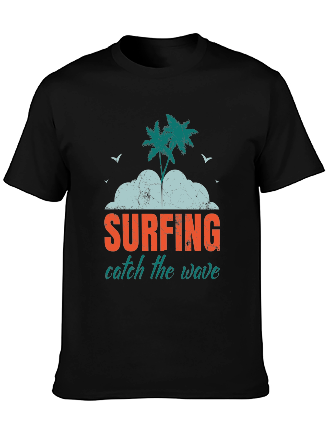 Surfing Catch The Wave Graphic Print Black T-Shirt