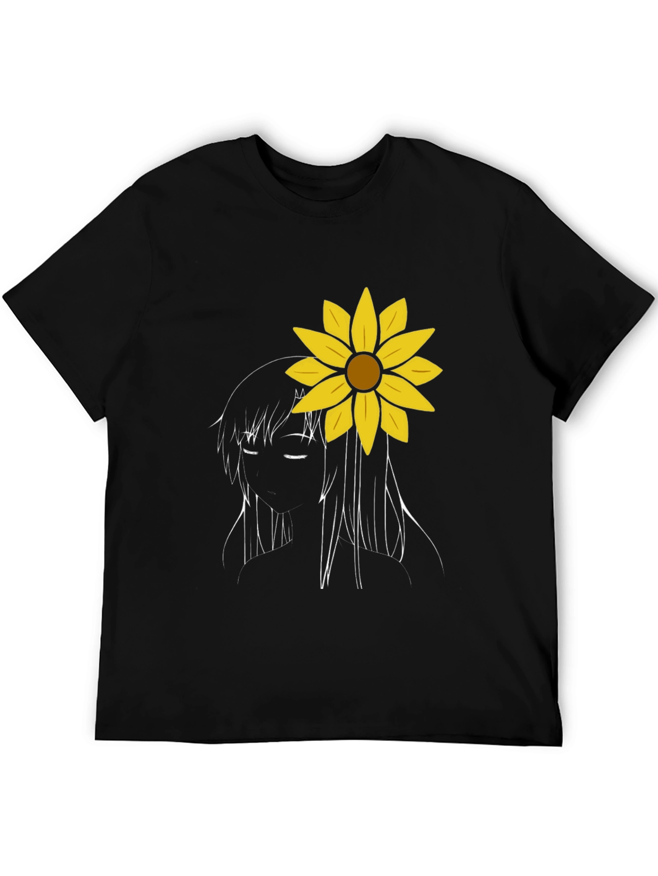 Sunflower Girl Graphic Tee - Black Cotton Casual T-Shirt