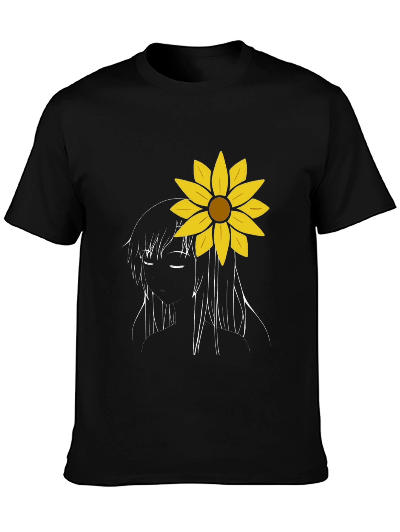 Sunflower Girl Graphic Tee - Black Cotton Casual T-Shirt
