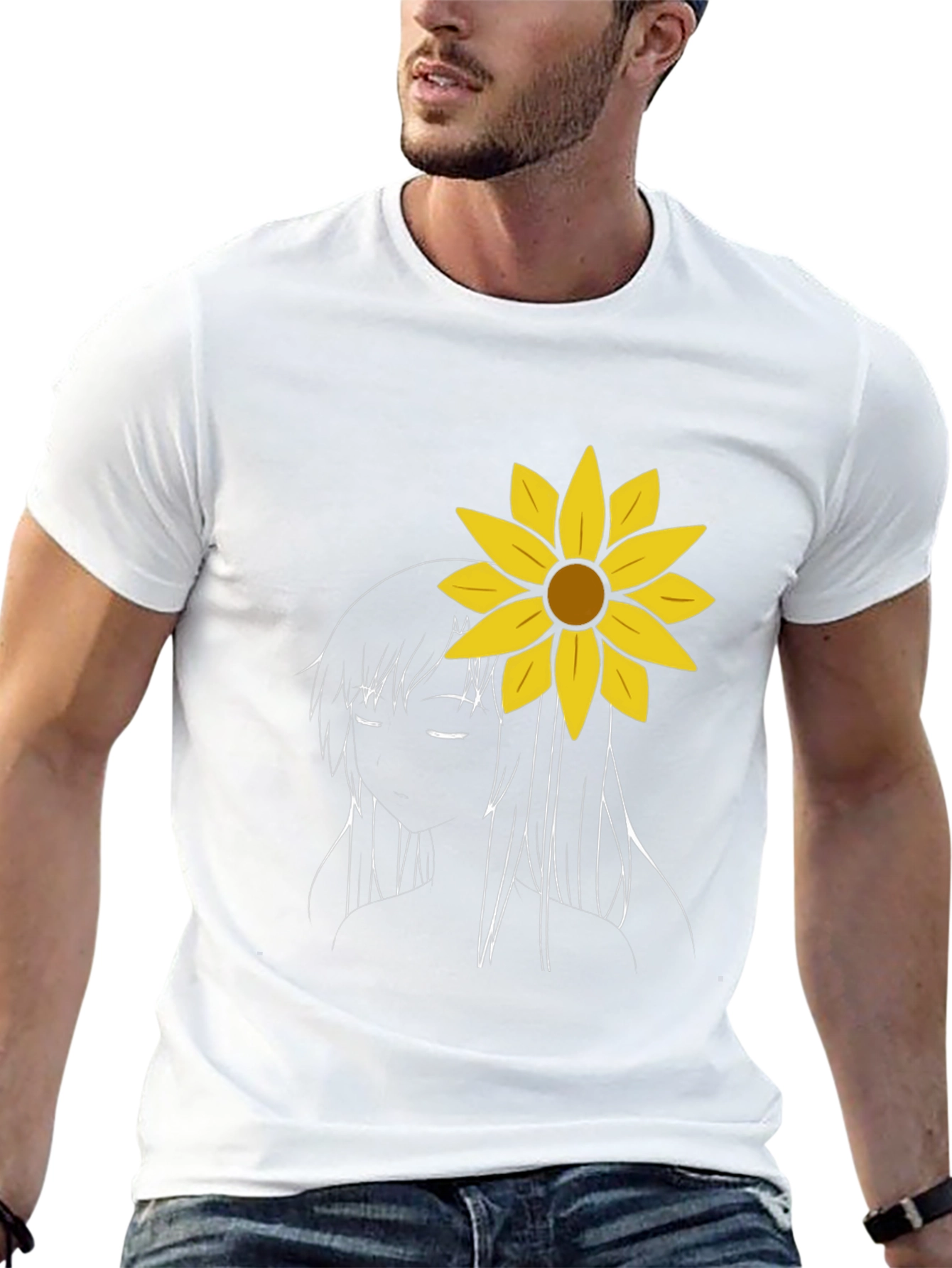 Sunflower Girl Graphic Tee - Black Cotton Casual T-Shirt