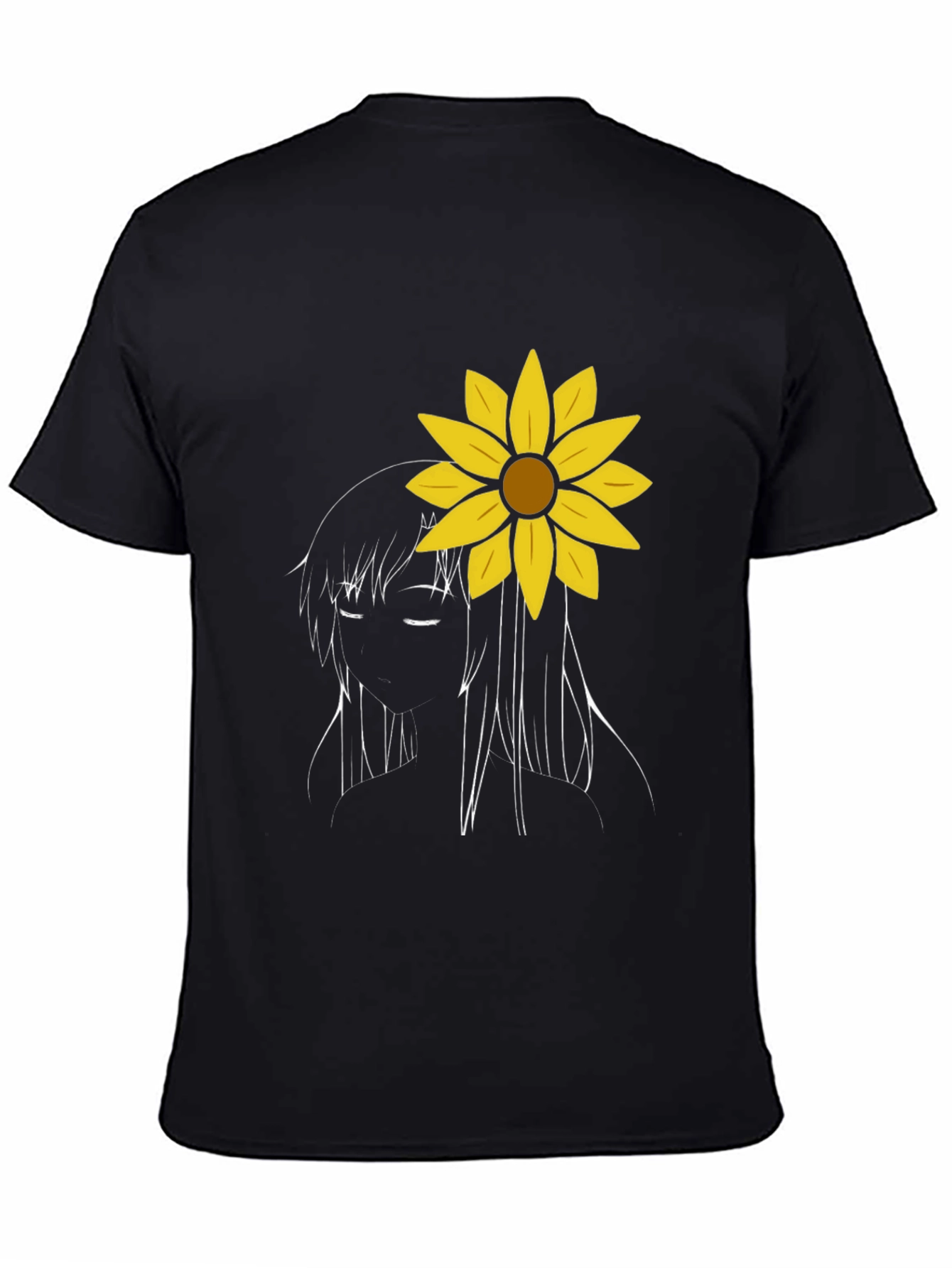 Sunflower Girl Graphic Tee - Black Cotton Casual T-Shirt
