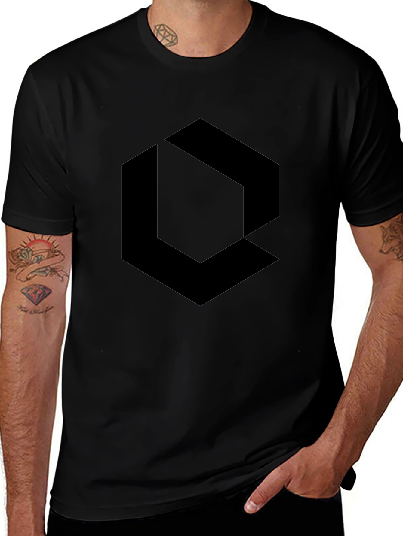 Black Geometric Graphic Tee - Modern Style