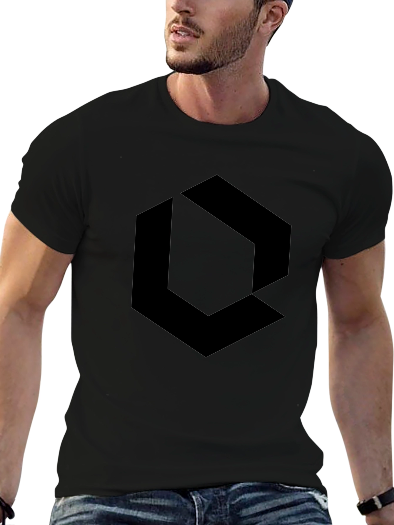Black Geometric Graphic Tee - Modern Style