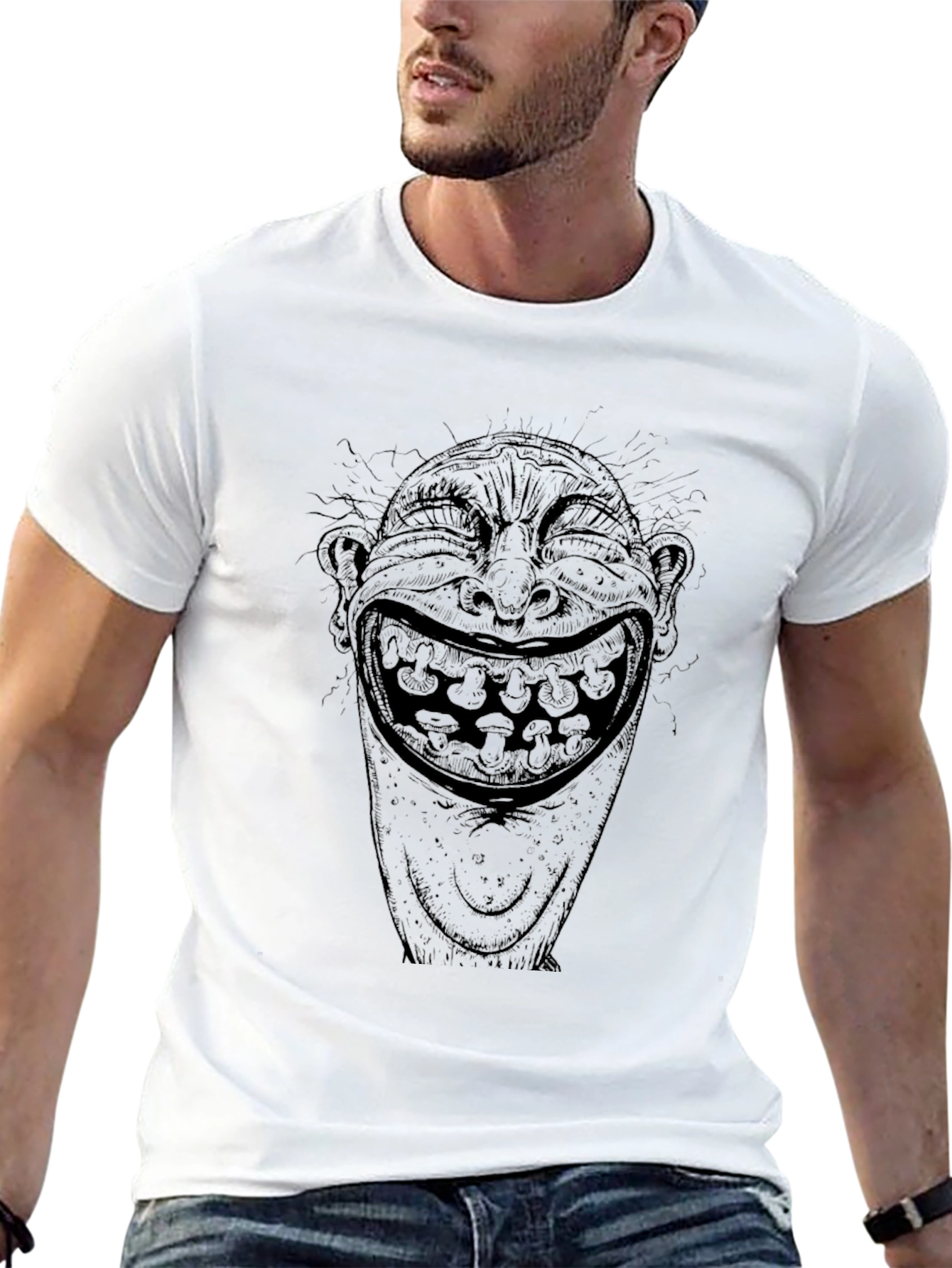 Black T-Shirt with Creepy Laughing Face Graphic
