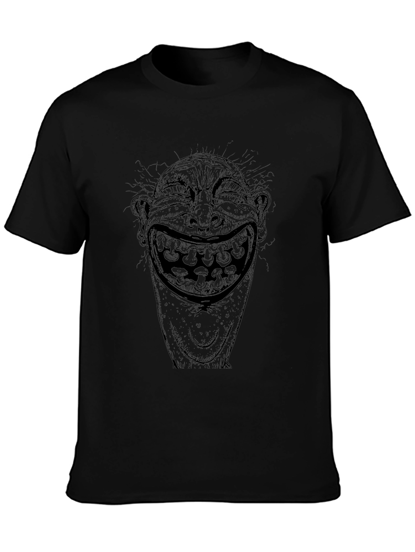 Black T-Shirt with Creepy Laughing Face Graphic