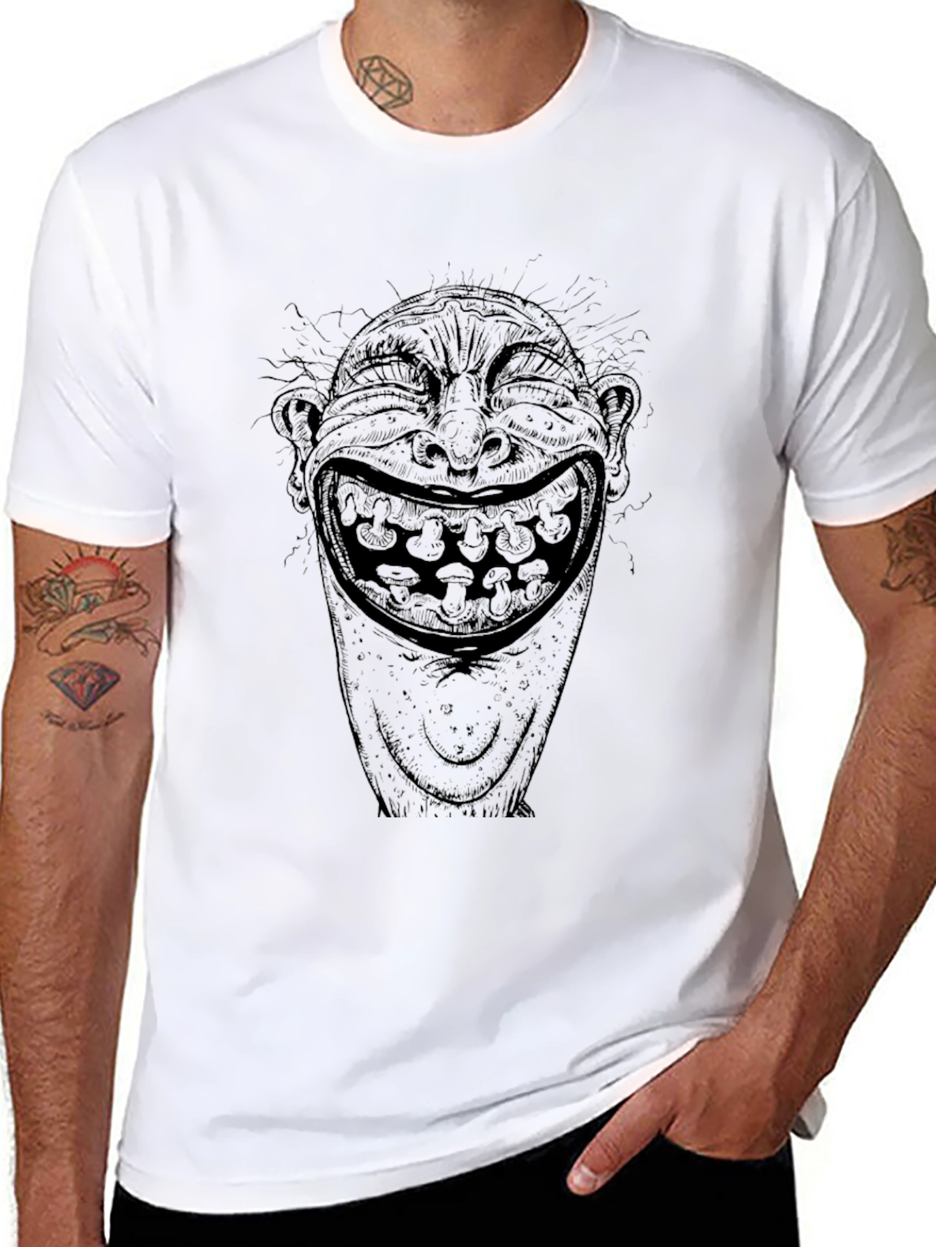 Black T-Shirt with Creepy Laughing Face Graphic