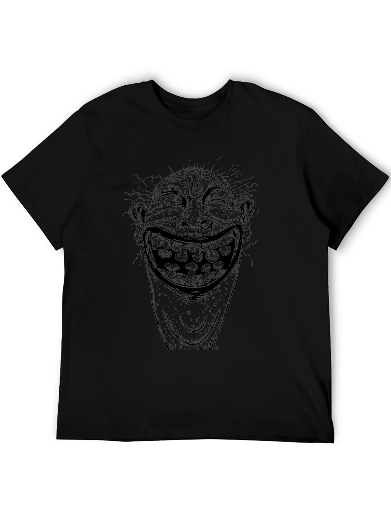Black T-Shirt with Creepy Laughing Face Graphic