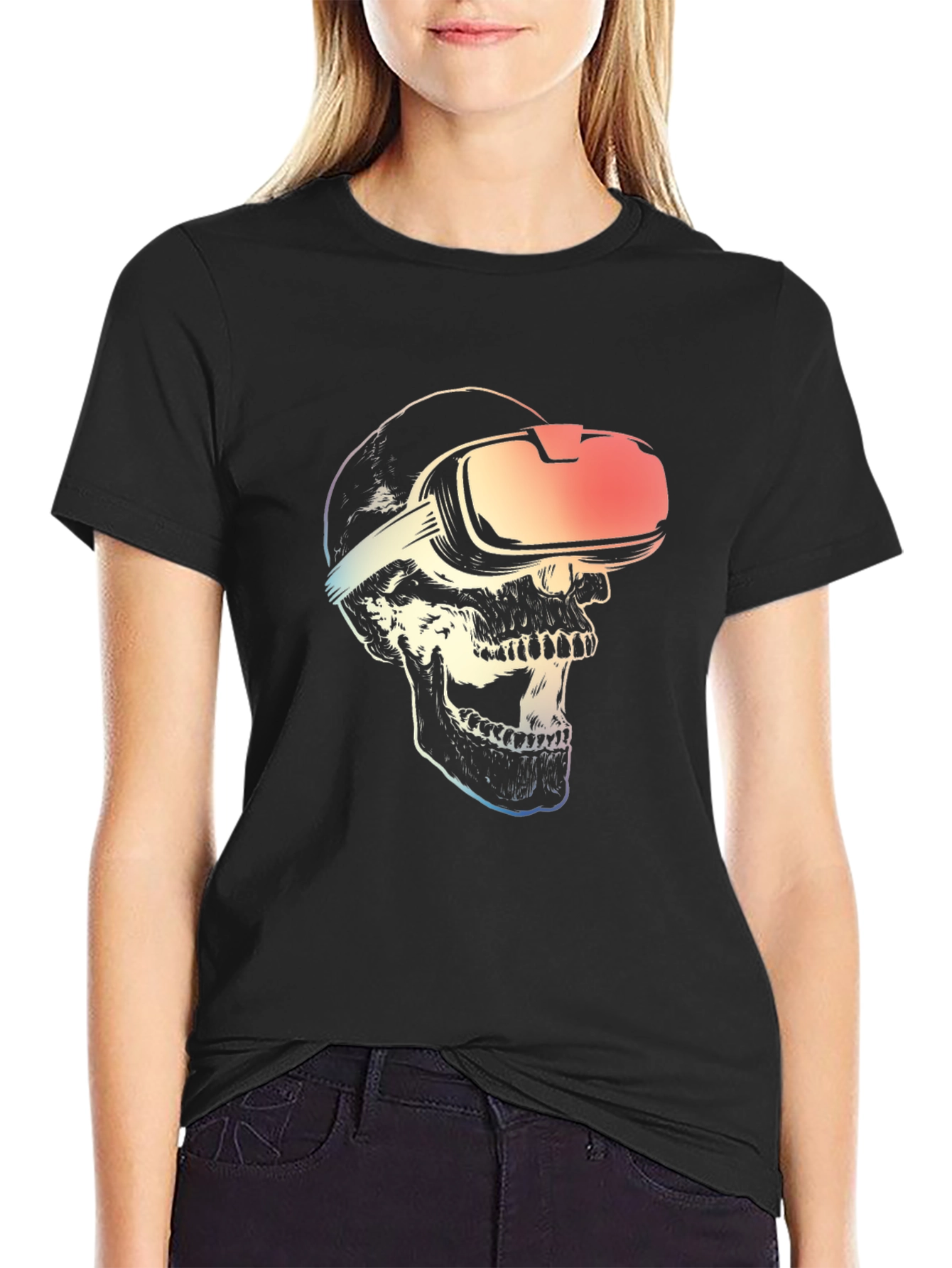 VR Skull Graphic T-Shirt - Black Cotton Tee