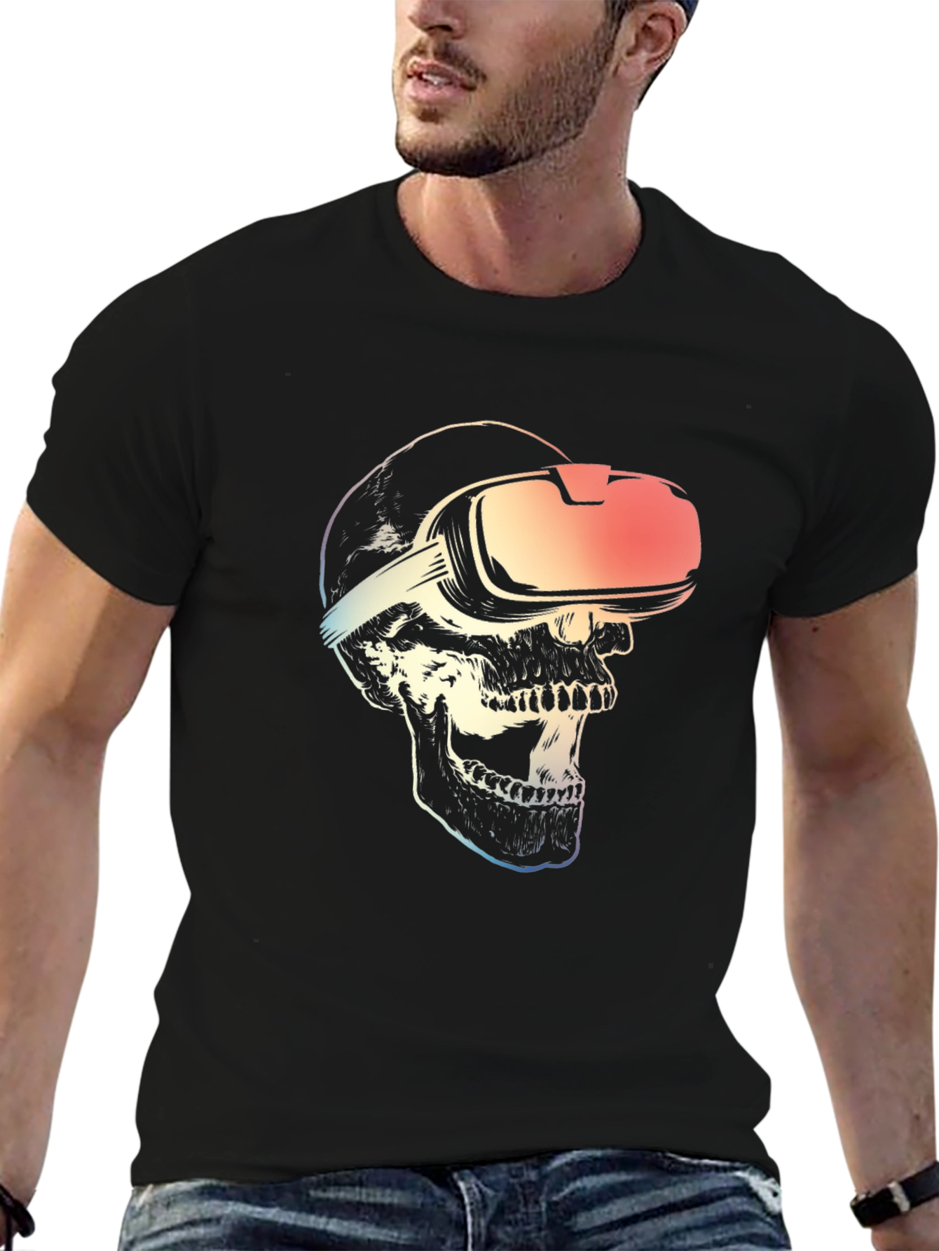 VR Skull Graphic T-Shirt - Black Cotton Tee