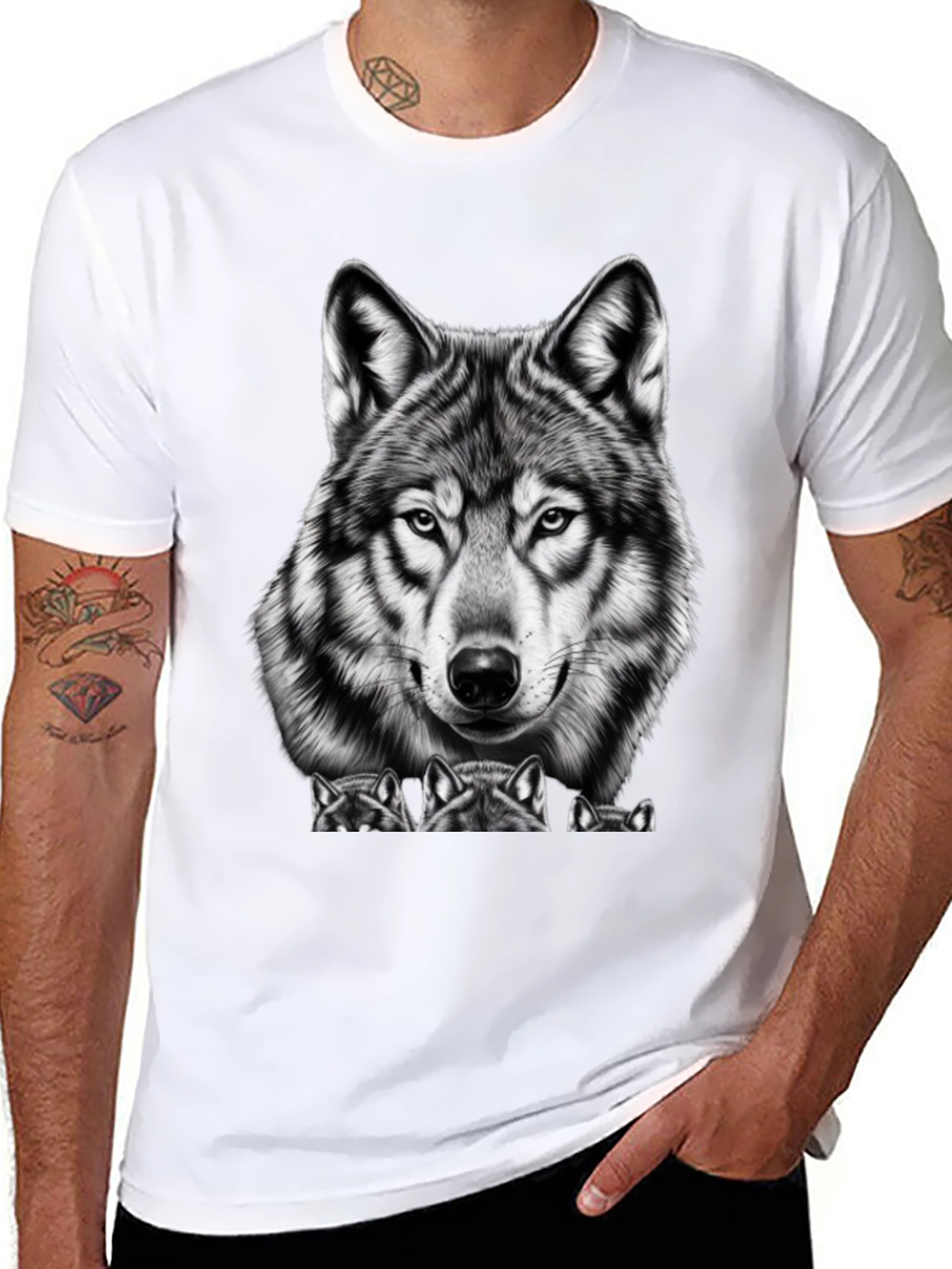 Wolf Graphic Tee - Black Crew Neck T-Shirt