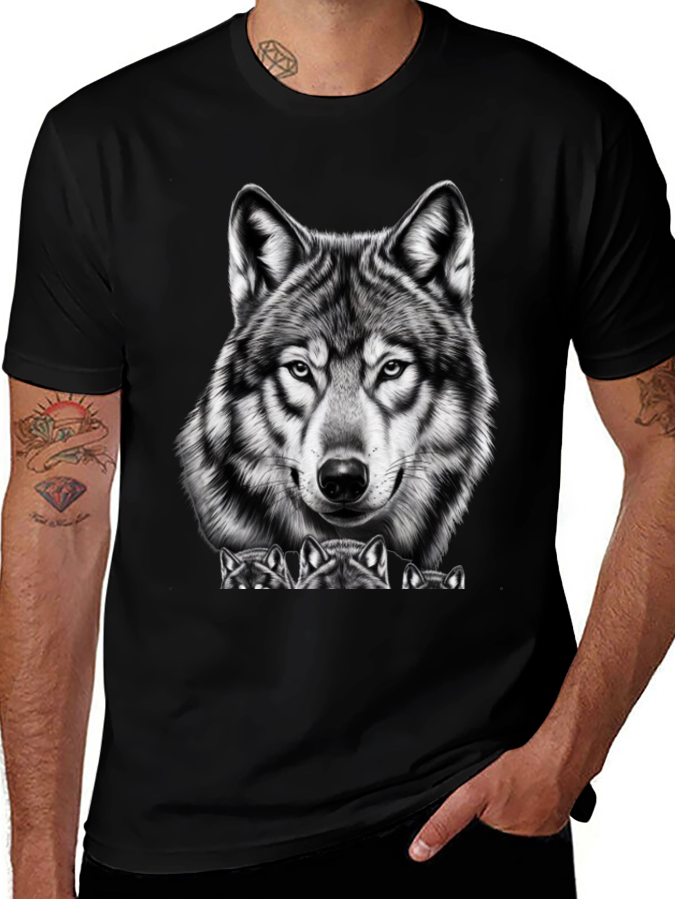 Wolf Graphic Tee - Black Crew Neck T-Shirt