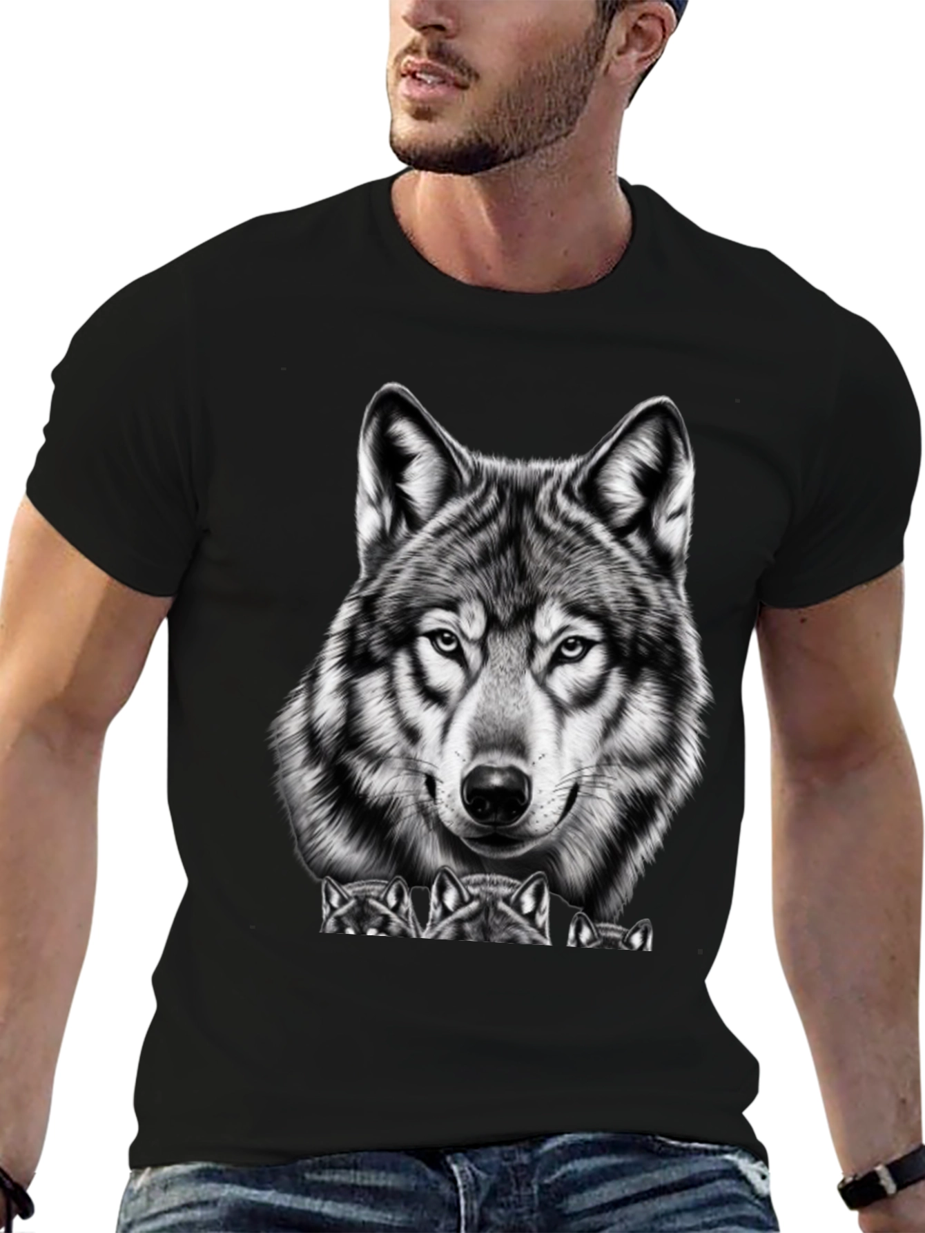 Wolf Graphic Tee - Black Crew Neck T-Shirt
