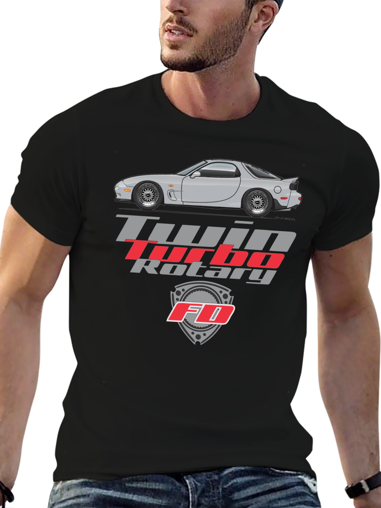 Twin Turbo Rotary FD Car Graphic Tee - Black
