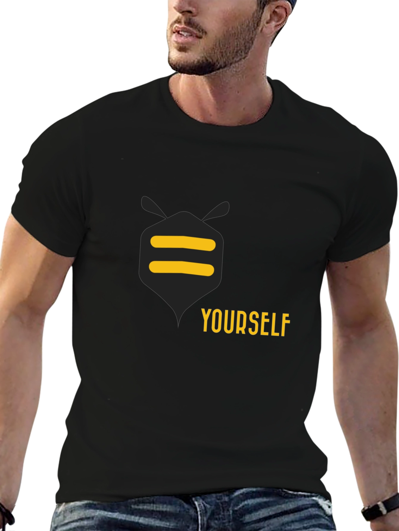 Be Yourself Graphic Tee - Black Cotton Casual T-Shirt