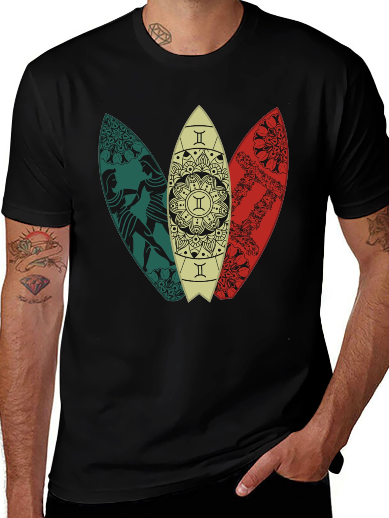 Surfboard Trio Graphic Tee - Black Cotton T-Shirt