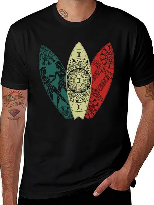 Surfboard Trio Graphic Tee - Black Cotton T-Shirt