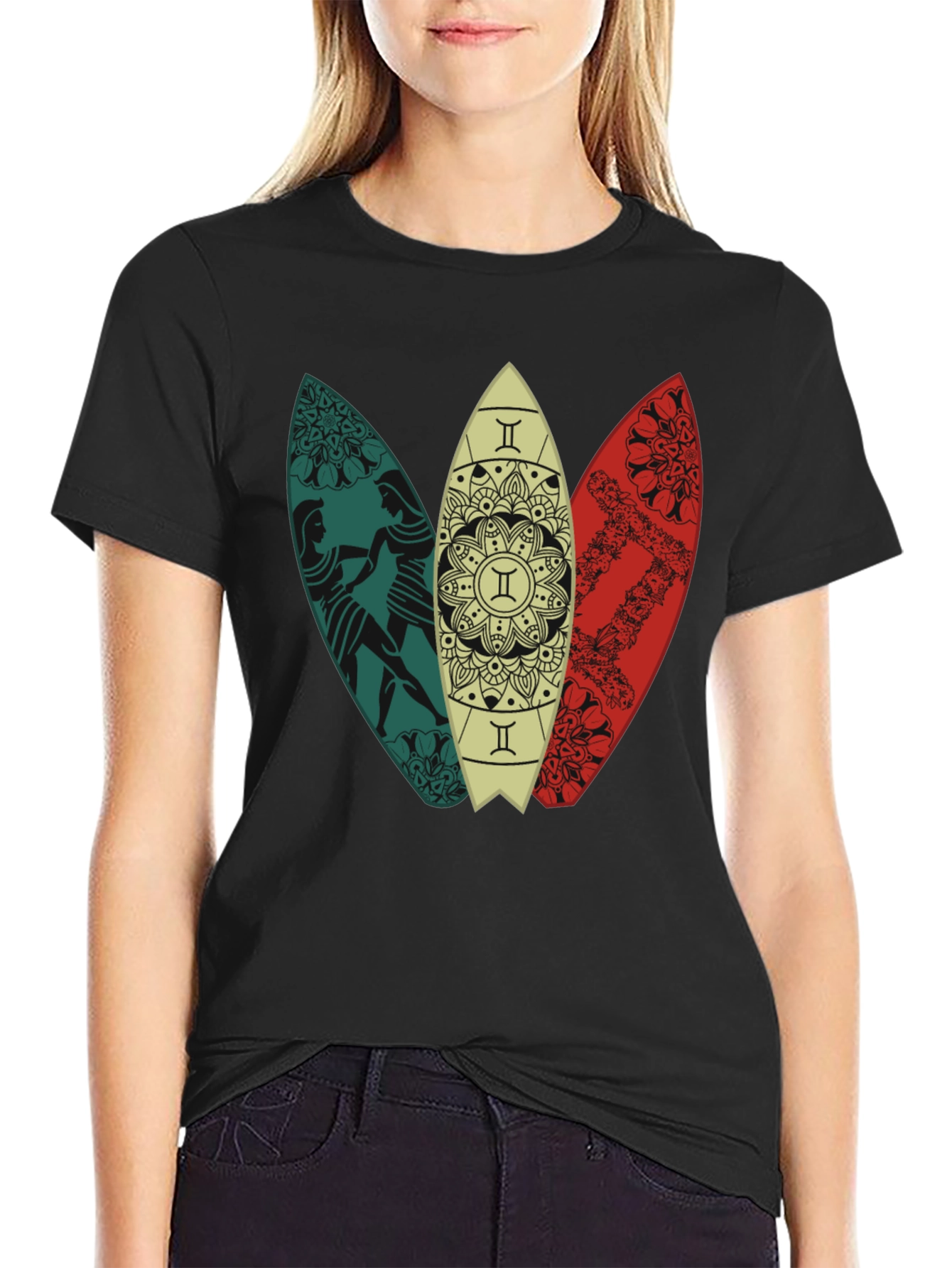 Surfboard Trio Graphic Tee - Black Cotton T-Shirt