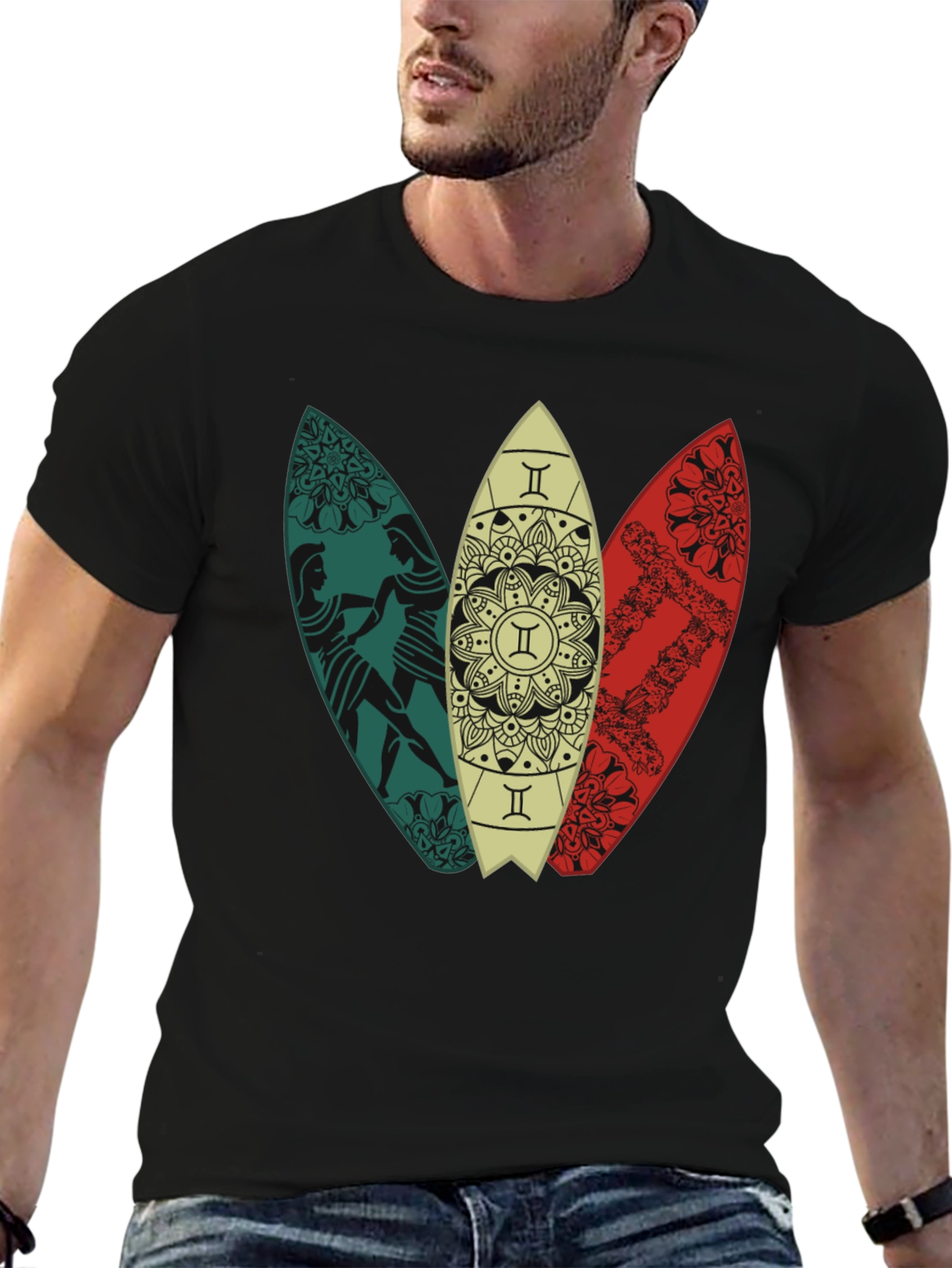 Surfboard Trio Graphic Tee - Black Cotton T-Shirt