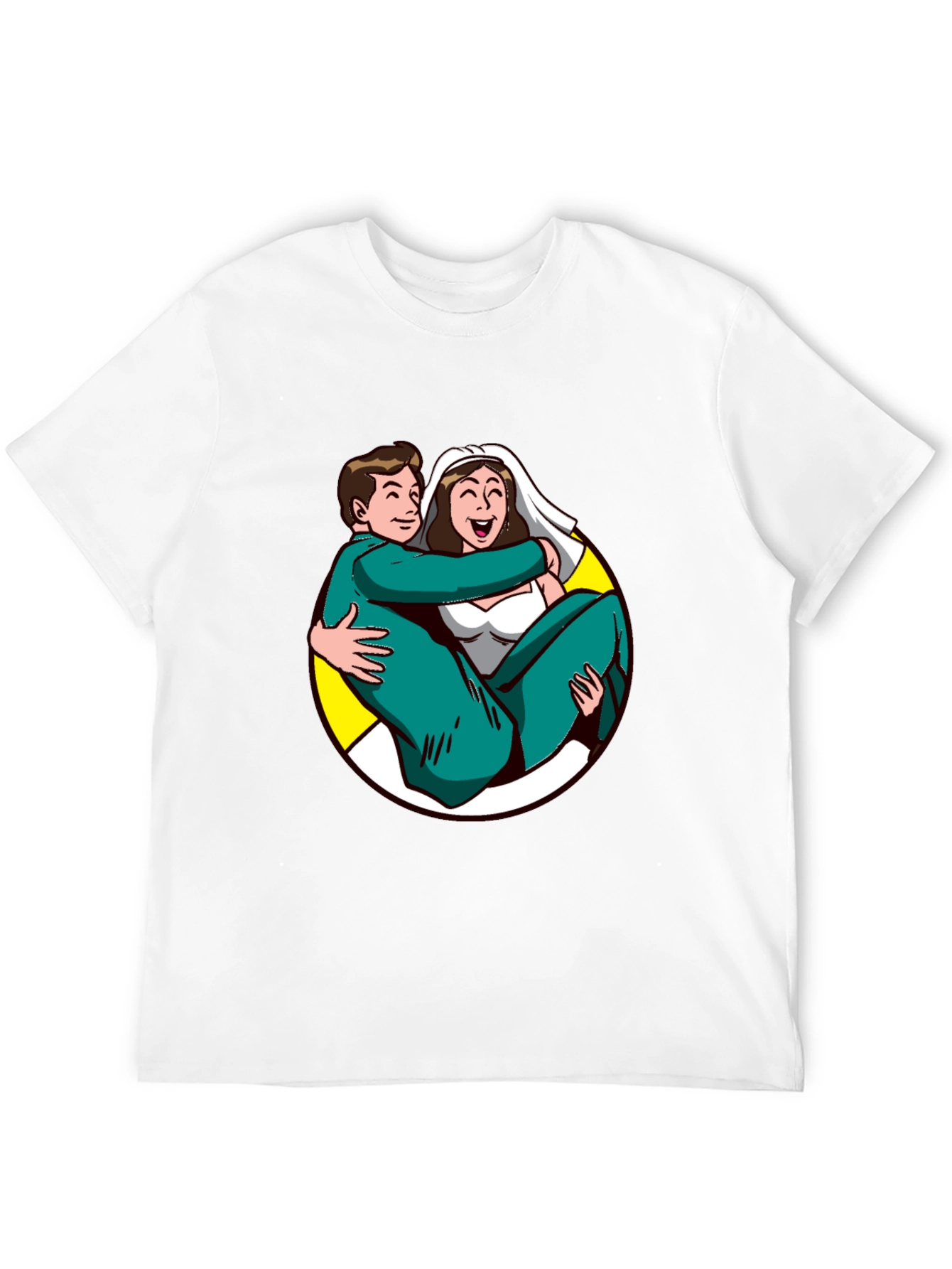 Cartoon Bride and Groom Black T-Shirt